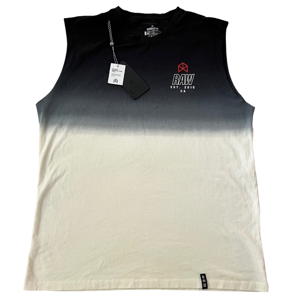 NEW RawGear Tank Top Black Cream Ombre Gradient Muscle Tee Size M